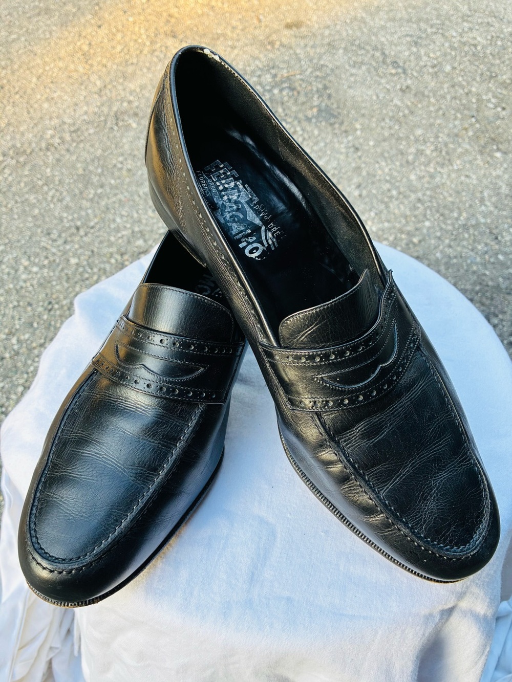 Salvatore Ferragamo Black Leather Penny Loafers, Size 9